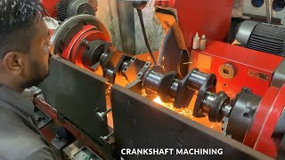 Skilled Man Polishing Damage Crankshaft with Manual Machine [upl. by Zebapda181]