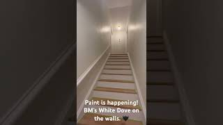 Stairwell Makeover 3 Paint ✅ whitedove diy houserenovation homereno reno renovation paint [upl. by Yebloc]