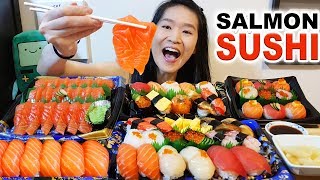 EPIC SUSHI FEAST Salmon Sashimi Nigiri Sushi Platters  Japanese Food Mukbang w Eating Sounds [upl. by Letsyrc]