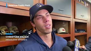 An emotional Christian Yelich on a clearly emotional topic for him his friend Bob Uecker [upl. by Rolfston893]