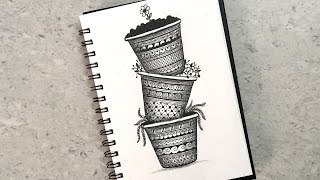 Flower Pot Rack Mandala Drawing  Easy Pot Mandala Art for Home Decor [upl. by Stanwood]