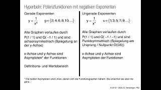 3121n Potenzfunktionen Eigenschaften der Hyperbeln Definitionsmenge Wertemenge Symmetrie [upl. by Mallen]