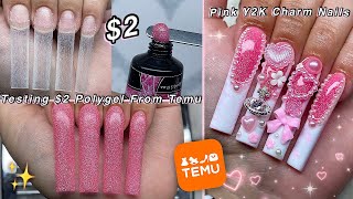 TESTING 2 POLYGEL FROM TEMU✨ PINK Y2K POLYGEL NAILS amp KAWAII CHARMS DESIGN  Nail Tutorial [upl. by Etnauj]