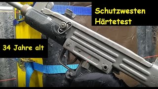 Uralte Mehler Schutzweste im Härtetest mit UZI und Glock 45  Kugelsichere Weste Beschussversuch [upl. by Alyehs]