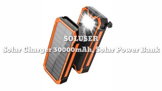 SOLUSER 30000MAH SOLAR POWER BANK [upl. by Kendre717]