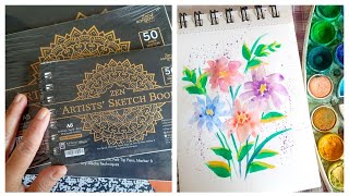 Simple watercolor painting amp New Sketchbook review  Aquarelle flower painting easy [upl. by Dulciana]