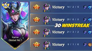 TOP 1 GLOBAL KARINA 1 HIT BUILD AUTO WIN STREAK karina best build 2023 MLBB [upl. by Nailliw109]