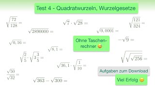 Flipped Classroom  4 Test  Quadratwurzeln  Wurzelgesetze  teilweise Radizieren  im Kopf [upl. by Nylloh]