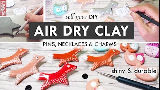 AIR DRY CLAY  how i make clay pins necklaces amp keychains✹ TO SELL [upl. by Inohtna487]