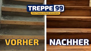 Treppenverkleidung Alte Treppe sanierenrenovieren mit dem Treppe99System aus Vinylboden [upl. by Yrdnal]