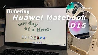 Unboxing Huawei Matebook D15 💻 and its freebies 🎧  laptop accessories [upl. by Bounds]