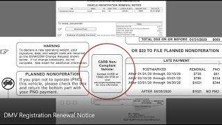 CARB NonCompliant Vehicle  2020 DMV Registration Renewal Notice [upl. by Enotna]