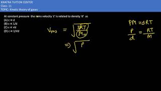 9 At constant pressure the rams velocity ‘c’ is related to density ‘d’ as A c ∝ d B c ∝ [upl. by Dielu279]