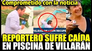 Reportero de Canal N sufr3 caída dentro de la piscina demolida de Susana Villarán [upl. by Garlen367]