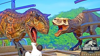 Fallen Kingdom Carnotaurus Evolved TREX Fight amp Breakout 🌍 Jurassic World Evolution Dinosaurs [upl. by Jeniece442]