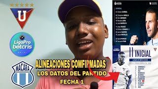 LDU QUITO vs MARACA ALINEACIONES COMFIRMADAS  LIGA PRO 2024  Datos del partido fecha 1 liga pro [upl. by Bess]