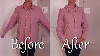 How to sew a blouse with a ruffled collar using a thrifted shirt DIY easy upcycling project [upl. by Lebasile]