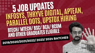 5 Job Updates  Infosys Thryve Digital Aptean Parallel Dots Upstox Hiring  20192024 Batches [upl. by Smith536]