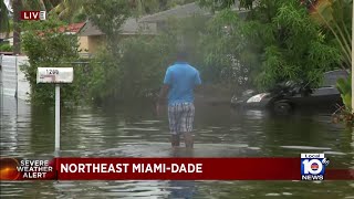 Flooding inundates northeast MiamiDade neighborhood [upl. by Avlem294]