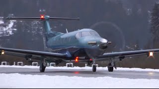 Pilatus PC12 CloseUp Winter Taxi and Takeoff [upl. by Einaffyt]