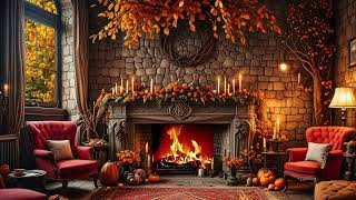 Autumn Ambience Cozy Fireplace with Soothing Piano Music  Fall atmosphere  TV Live background 4K [upl. by Uok957]