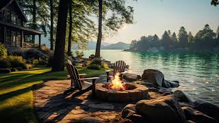 Morning Lakeside Ambience with Nature Sounds and Relaxing Campfire to Relax Study amp Stress Relief [upl. by Llednik]