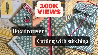 Box trouser  step by step cutting with stitching  very easy box trouser [upl. by Katerina524]