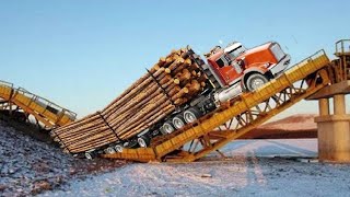 AMAZING Oversized Truck Operator Skills  Log Truck VS Tractor Who Wins Crossing Dangerous Roads [upl. by Melodee]