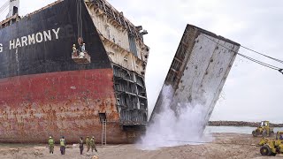 Extreme Way They Manually Scrap a Gigantic Ship Stranded on the Beach [upl. by Enyleve649]