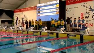 Swimming  mens 4x100m freestyle 34PTS medal ceremony  2013 IPC Swimming World Championships [upl. by Pilloff]