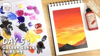 DAY 5 Golden Sunset Painting  Stepbystep Tutorial  7Day Acrylic Painting Challenge [upl. by Nwahsuq720]