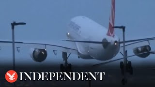 Turkish airline flight has terrifying landing as Storm Isha halts travel [upl. by Luiza745]