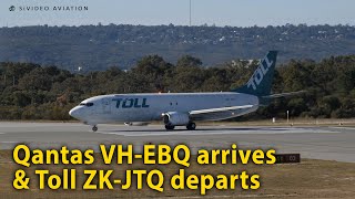 Qantas Airways VHEBQ arrives and AirworkToll Aviation ZKJTQ departs Perth Airport on RW03 [upl. by Stiles515]