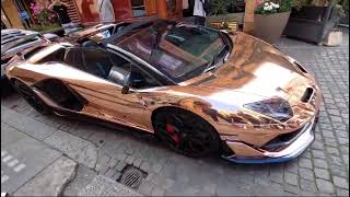 DMO Deejayā€™s INSANE STRAIGHT PIPED ROSE GOLD LAMBORGHINI AVENTADOR SVJ ROADSTER REV AND FLAMES [upl. by Nekcarb]