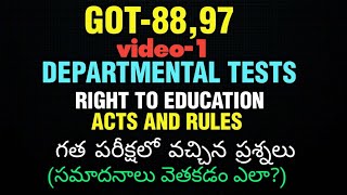 GOT8897 Departmental Tests Right to education acts and Rules  VIDEO1 [upl. by Oibesue]