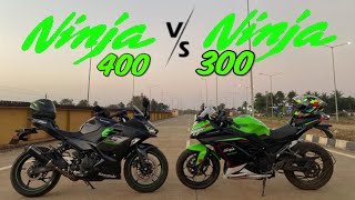 Kawasaki Ninja 400 vs Ninja 300  0100 Kmph  12 Gear top speed  Friendly drag race [upl. by Ahsitak]