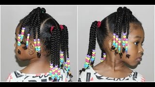 Kids Braided Hairstyle with Beads  Cute Hairstyles for Girls [upl. by Ecnerolf]