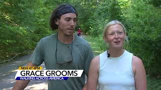 Couple walks through Durham on fundraising trek from Maine to Florida [upl. by Robin]