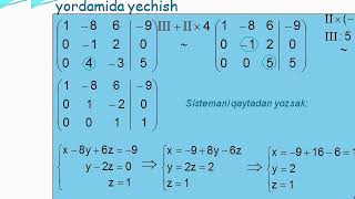 Tenglamalar sistemasini Gauss usulida yechish [upl. by Bussey]