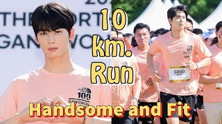 Cha EunWoo Handsome and Fit 10 kilometer Run [upl. by Brottman966]