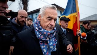 Romanias farright Georgescu denounces cancelled vote outside closed polling station [upl. by Cheatham]