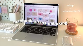 macbook air m1 unboxing 2023 💗💻  setup  accessories ˚✧｡ [upl. by Artap463]