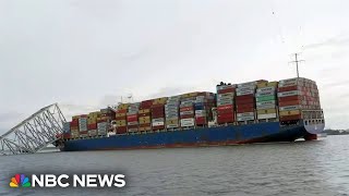 First closeup look at container ship that crashed into bridge [upl. by Olethea]