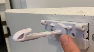 Safety first adhesive cabinet latch for child proofing FULL TUTORIAL AND REVIEW [upl. by Desireah734]