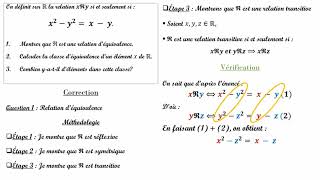 ALGEBRE  STRUCTURE ALGEBRIQUE  RELATION DEQUIVALENCE ET CLASSE DEQUIVALENCE  EXERCICE 1 [upl. by Enirehtac]