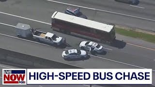 WATCH Hijacked bus leads police on dangerous highspeed chase  LiveNOW from FOX [upl. by Adoc]