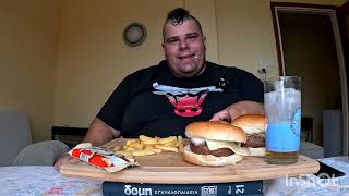 Tasty 🙂 Delicious Greek Dinner🍔 Burgers🍟Fries🥤Beer and Kinder Bueno ASMR ENJOY Talking 😊 [upl. by Hsiekal]