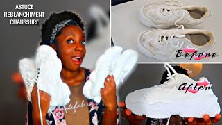 ASTUCE SIMPLE  LE SECRET POUR BLANCHIR NETTOYER ET REMETTRE À NEUF VOS CHAUSSURES BLANCHES [upl. by Inafit211]