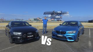 Small Sports Car Battle  2018 AUDI RS3 Sedan VS BMW M2 Coupe [upl. by Maighdlin]