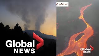 La Palma volcano Drone video captures stunning lava flow as volcanic dust disrupts air travel [upl. by Schroth]